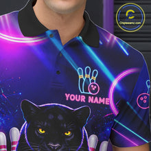 Load image into Gallery viewer, Neon Blue Purple Custom Panther Bowling Shirt For Men, Glowing Bowling Team Jersey Polo &amp; 1/4 Zip TDM6358