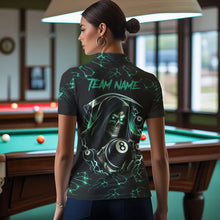 Load image into Gallery viewer, Turquoise Funny Grim Reaper 8 Ball Pool Women Billiard Shirts Custom Lightning Billiard Jerseys TDM2040