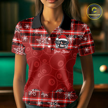 Load image into Gallery viewer, Funny Santa 8 Ball Pool Women's Billiard Shirt Custom Red Plaid Snowflake Christmas Billiard Jersey TDM5223