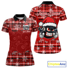 Load image into Gallery viewer, Funny Santa 8 Ball Pool Women's Billiard Shirt Custom Red Plaid Snowflake Christmas Billiard Jersey TDM5223