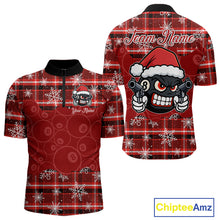 Load image into Gallery viewer, Funny Santa 8 Ball Pool Men's Billiard Shirt Custom Red Plaid Snowflake Christmas Billiard Jersey TDM5223