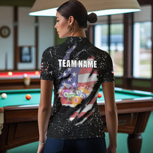 Load image into Gallery viewer, Personalized Grunge Black American Flag Billiard Shirts For Women Custom 8 Ball Pool Billiard Jersey TDM3743
