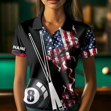 Load image into Gallery viewer, Personalized US Flag Smoke 8 Ball Pool Billiard Shirt For Women Custom Patriotic Billiard Team Jersey TDM3744