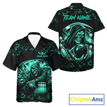 Load image into Gallery viewer, Turquoise Grim Reaper Lightning Hawaiian Bowling Shirt For Men Women, Bowling Team Jersey TDM5951