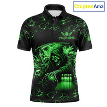 Load image into Gallery viewer, Custom Green Grim Reaper Lightning Bowling Shirt For Men, Skull Bowling Jersey Team Polo &amp; 1/4 Zip TDM5952