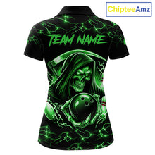 Load image into Gallery viewer, Custom Green Grim Reaper Lightning Bowling Shirt For Women, Skull Bowling Jersey Team Polo &amp; 1/4 Zip TDM5952
