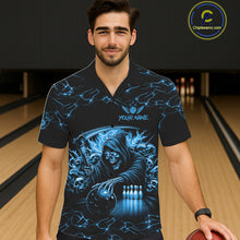 Load image into Gallery viewer, Blue Grim Reaper Lightning Hawaiian Bowling Shirt For Men Women, Skull Bowling Team Jersey TDM5953