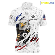 Load image into Gallery viewer, White Grunge US Flag Eagle Billiard Shirt For Men Custom 8 Ball Pool Team Jersey Polo &amp; 1/4 Zip TDM5956