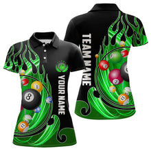Load image into Gallery viewer, 3D Billiard Balls Fire Flame Custom Pool Shirts For Women, Billiard League Team Jerseys | Green TDM3754