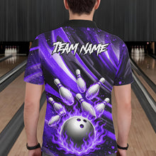 Load image into Gallery viewer, Custom Purple Flaming Silver Bowling Jersey For Men, Bowling League Team Shirts Polo &amp; Quarter Zip TDM6550