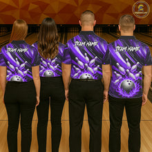 Load image into Gallery viewer, Custom Purple Flaming Silver Bowling Jersey For Women, Bowling League Team Shirts Polo &amp; Quarter Zip TDM6550