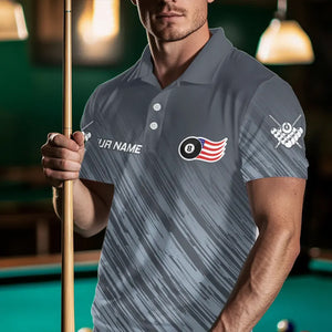 Personalized Funny 8 Ball Wings US Flag Grey Billiard Shirts For Men, Patriotic Billiard Jerseys TDM3603