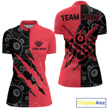 Load image into Gallery viewer, Custom Grunge Black And Red  8 Ball Billiard Shirt For Women, Pool Team Jersey Polo &amp; 1/4 Zip TDM5961