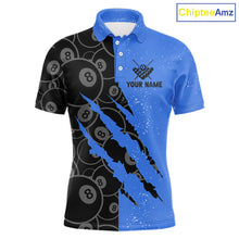 Load image into Gallery viewer, Custom Grunge Black And Blue 8 Ball Billiard Shirt For Men, Pool Team Jersey Polo &amp; 1/4 Zip TDM5962