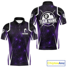 Load image into Gallery viewer, Custom 8 Ball Pool Billiard Shirt For Men, Purple Geometric Billiard Team Jersey Polo &amp; 1/4 Zip TDM6129
