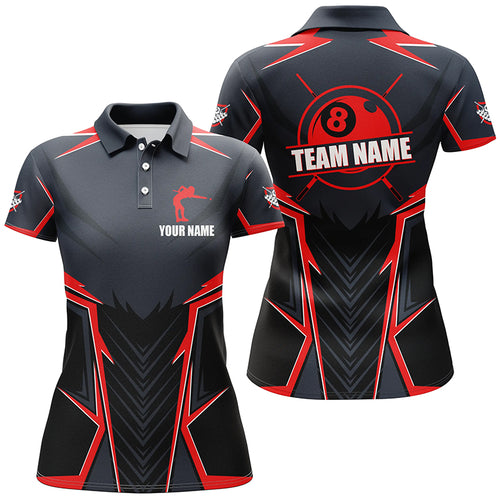 Billiard Jerseys For Women Custom Polo & Quarter-Zip Billiard Team Shirts, 8 Ball Pool Shirt |Red TDM3029