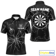Load image into Gallery viewer, Black Darts Thunder Lightning 3D Dart Polo &amp; Quarter Zip Custom Dart Shirts For Men Dart Jersey TDM3034