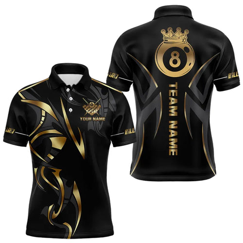 Customized 8 Ball Pool Crown Men Billiard Shirts, Gold And Black Billiard Team Shirt Pool Jerseys TDM3769