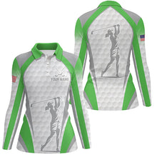 Load image into Gallery viewer, White And Green Womens Golf Polo Shirts Custom Name Team Ladies Golf Tops, Best Golf Outfit TDM1868