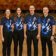 Load image into Gallery viewer, Personalized Blue Thunder Lightning Bowling Jersey For Women, Bowling League Shirts Polo &amp; 1/4 Zip TDM6573