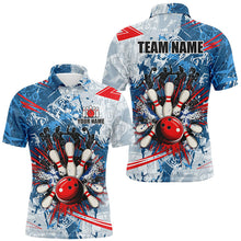 Load image into Gallery viewer, Blue camo Men Bowling Polo, Quarter Zip Shirts Custom bowling team league jerseys, gift for bowlers NQS7869