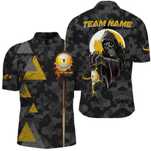 Load image into Gallery viewer, Funny Grim Reaper Ball 9 Fire Custom Camo Men Billiard Shirts, Best 9 Ball Pool Jerseys TDM2071