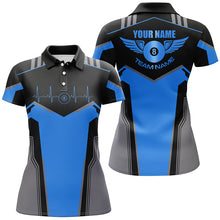 Load image into Gallery viewer, Personalized Billiard 8 Ball Wings Short Sleeve Women's Shirts,  Billiard Jerseys Tournament |Blue TDM2305