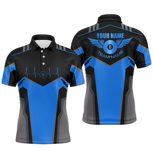 Personalized Billiard 8 Ball Wings Short Sleeve Men's Shirts,  Billiard Jerseys Tournament |Blue TDM2305