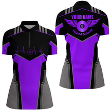 Load image into Gallery viewer, Personalized Billiard 8 Ball Wings Short Sleeve Women's Shirts,  Billiard Jerseys Tournament |Purple TDM2306