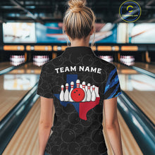 Load image into Gallery viewer, Texas Flag Blue Camo Bowling Shirt For Women Custom Patriotic Bowling Team Jersey Polo &amp; 1/4 Zip TDM6387