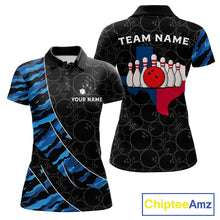 Load image into Gallery viewer, Texas Flag Blue Camo Bowling Shirt For Women Custom Patriotic Bowling Team Jersey Polo &amp; 1/4 Zip TDM6387