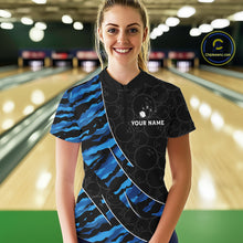 Load image into Gallery viewer, Texas Flag Blue Camo Bowling Shirt For Women Custom Patriotic Bowling Team Jersey Polo &amp; 1/4 Zip TDM6387