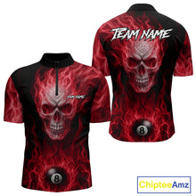 Load image into Gallery viewer, Red Flaming Skull 8 Ball Fire Billiard Shirt For Men Custom Billiard Team Jersey Polo &amp; 1/4 Zip TDM5064