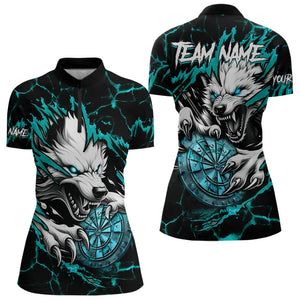 Personalized Wolf Lightning Darts Polo & Quarter Zip Custom Women Dart Shirts Darts Jersey |Turquoise TDM3772