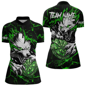 Personalized Wolf Lightning Darts Polo & Quarter Zip Custom Dart Shirts For Women Darts Jersey |Green TDM3773