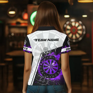Personalized Purple Break Glass Dartboard Fire Polo, 1/4 Zip Custom Dart Shirts For Women Dart Jersey TDM3774