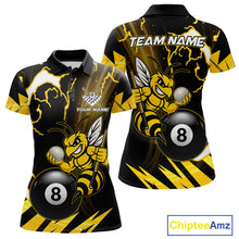 Load image into Gallery viewer, Yellow black funny bee thunder lightning 8 ball pool team polo shirt with custom billiard graphics, personalized billiard team jersey.