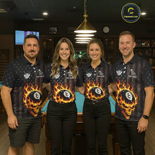 Load image into Gallery viewer, Vintage American Flag Skull Flame Billiard Shirt For Women Custom Patriotic 8 Ball Pool Team Jersey TDM5545
