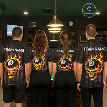 Load image into Gallery viewer, Vintage American Flag Skull Flame Billiard Shirt For Women Custom Patriotic 8 Ball Pool Team Jersey TDM5545