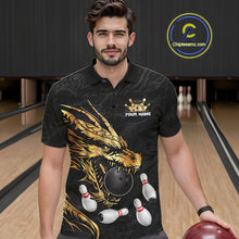 Load image into Gallery viewer, Black And Gold Custom Dragon Bowling Shirt For Men, Bowling Team Jersey Polo &amp; Quarter Zip TDM6165