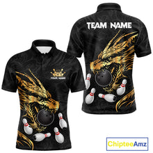 Load image into Gallery viewer, Black And Gold Custom Dragon Bowling Shirt For Men, Bowling Team Jersey Polo &amp; Quarter Zip TDM6165