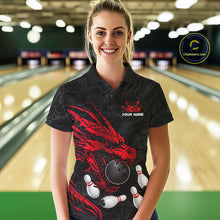 Load image into Gallery viewer, Black And Red Custom Dragon Bowling Shirt For Women, Bowling Team Jersey Polo &amp; Quarter Zip TDM6166