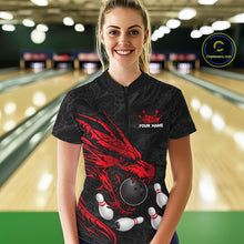 Load image into Gallery viewer, Black And Red Custom Dragon Bowling Shirt For Women, Bowling Team Jersey Polo &amp; Quarter Zip TDM6166