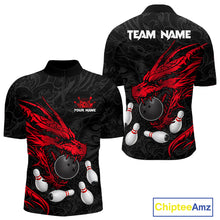 Load image into Gallery viewer, Black And Red Custom Dragon Bowling Shirt For Men, Bowling Team Jersey Polo &amp; Quarter Zip TDM6166