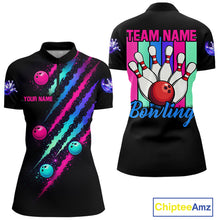 Load image into Gallery viewer, Custom Neon Bowling Shirt For Women, Funny Strike Bowling Team Jersey Polo &amp; Quarter Zip Shirts TDM6169