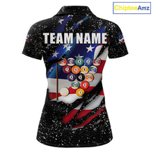 Load image into Gallery viewer, Black Grunge US Flag Eagle Billiard Shirt For Women Custom 8 Ball Pool Team Jersey Polo &amp; 1/4 Zip TDM6404