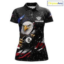 Load image into Gallery viewer, Black Grunge US Flag Eagle Billiard Shirt For Women Custom 8 Ball Pool Team Jersey Polo &amp; 1/4 Zip TDM6404