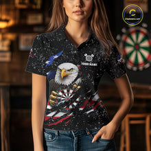 Load image into Gallery viewer, Custom Eagle Darts Jersey For Women, Black Grunge American Flag Patriotic Darts Shirt Polo &amp; 1/4 Zip TDM6405