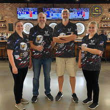 Load image into Gallery viewer, Custom Eagle Darts Jersey For Men, Black Grunge American Flag Patriotic Darts Shirt Polo &amp; 1/4 Zip TDM6405