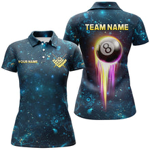Load image into Gallery viewer, Custom Galaxy Blue Billiard Polo &amp; Quarter-Zip Shirts For Women, Glowing 8 Ball Pool Billiard Attire TDM1676